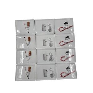 CB2 Crate and Barrel Holiday Appetizer Plates Set 12 Whimsical Stick Figure 2014